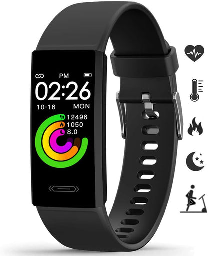 Fitness Activity Tracker,  Temperature Measurement Heart Rate Blood Pressure Monitor IP68 Waterproof Smart Watch,Sleep Tracking Pedometer Calories Counter Health Bracelet for Women Men Kids